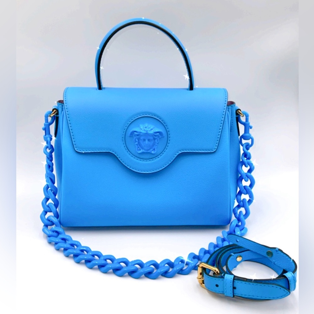 Versace blue top handle satchel bag